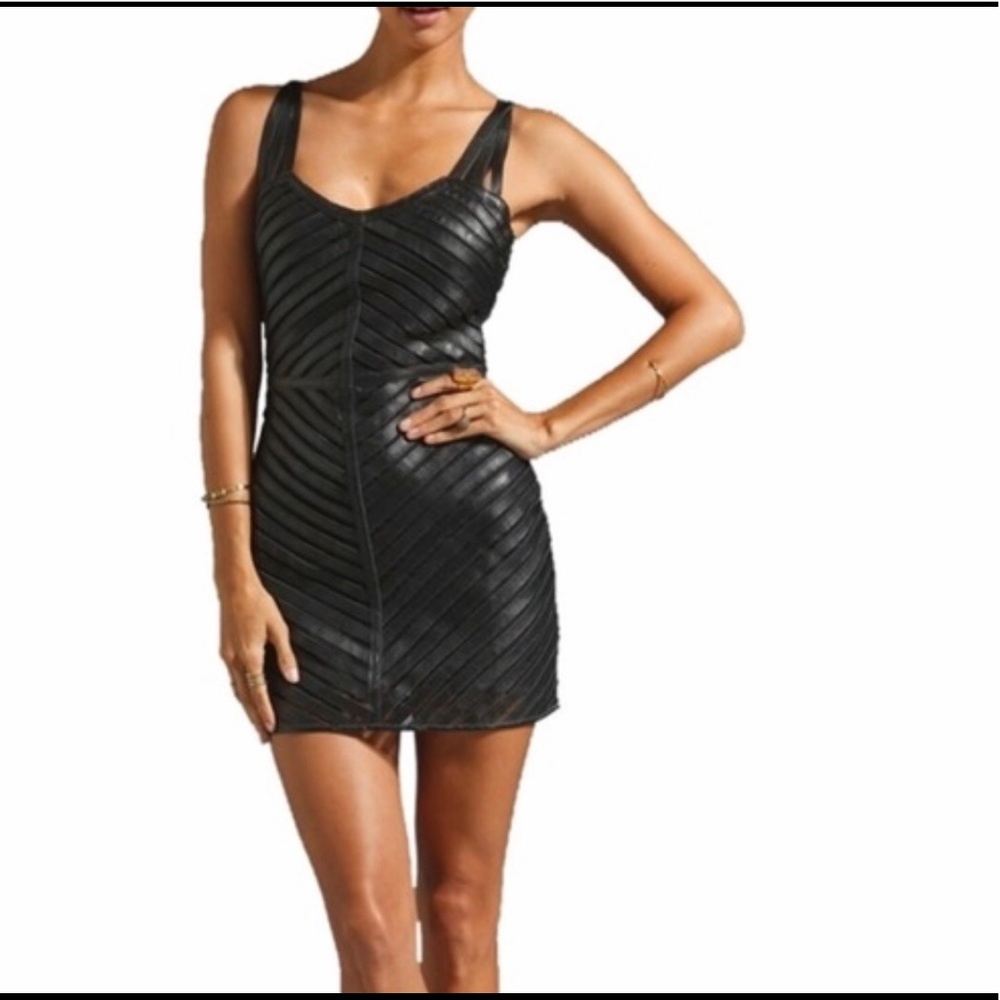 Parker Leather Chevron Mesh Panel Mini Dress XS
